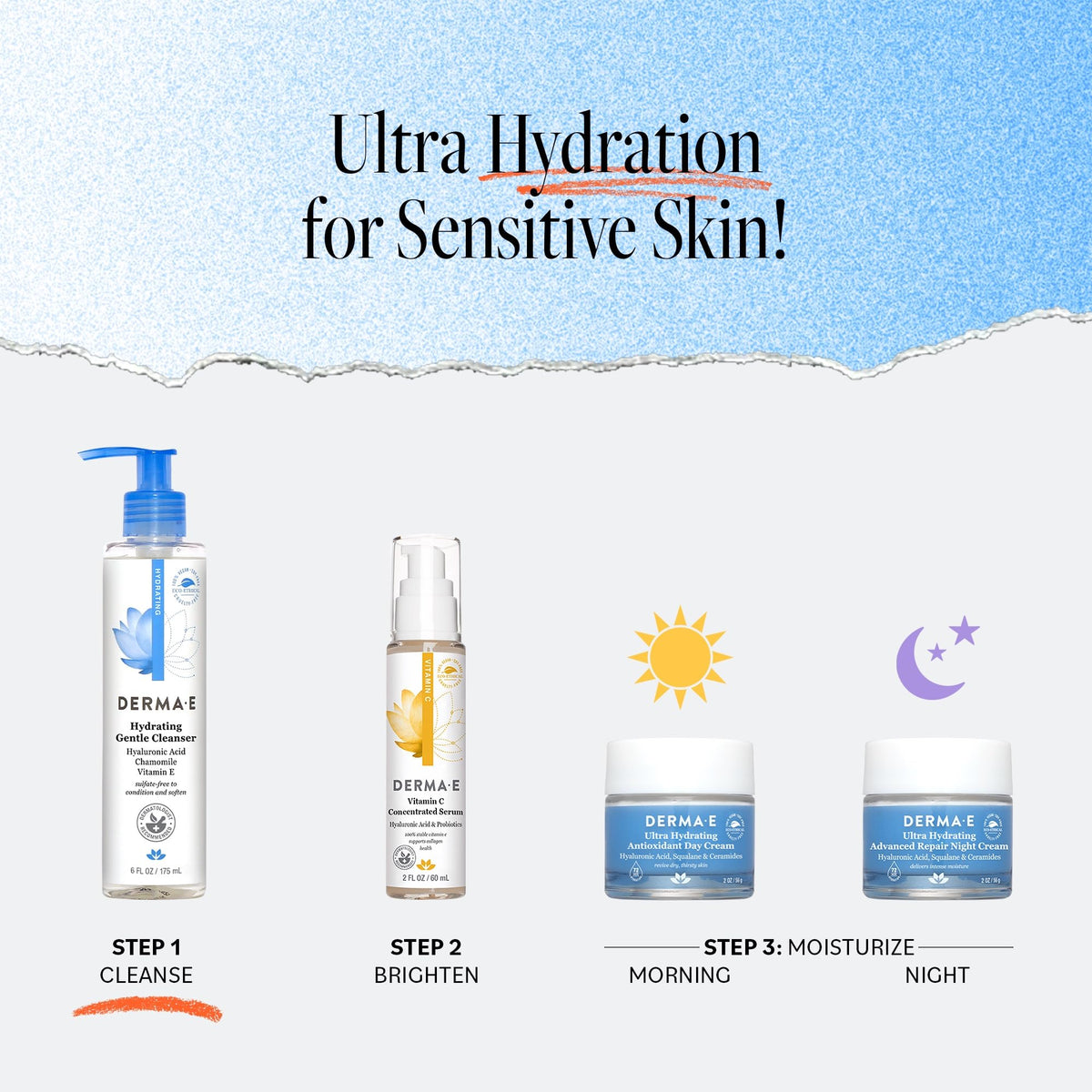 Derma E Hydrating Gentle Cleanser with Hyaluronic Acid - Moisturizing Facial Cleanser Tones, Moisturizes & Improves Skin Texture - Gently Exfoliating Beauty & Personal Care Derma E