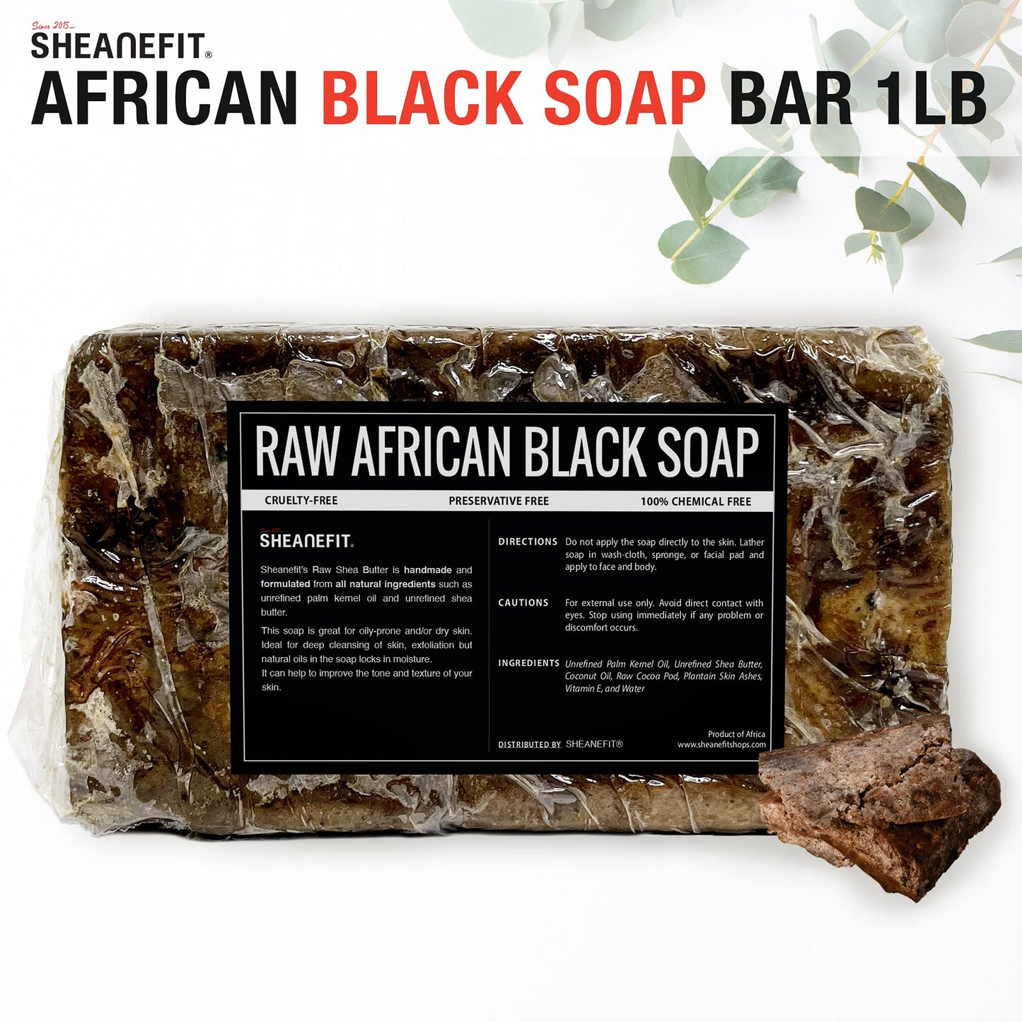 Sheanefit Raw African Black Soap Bar - For All Skin Types - Face, Body, Hair Soap Bulk Bars (15 Ounce (Pack of 1) Beauty & Personal Care Sheanefit