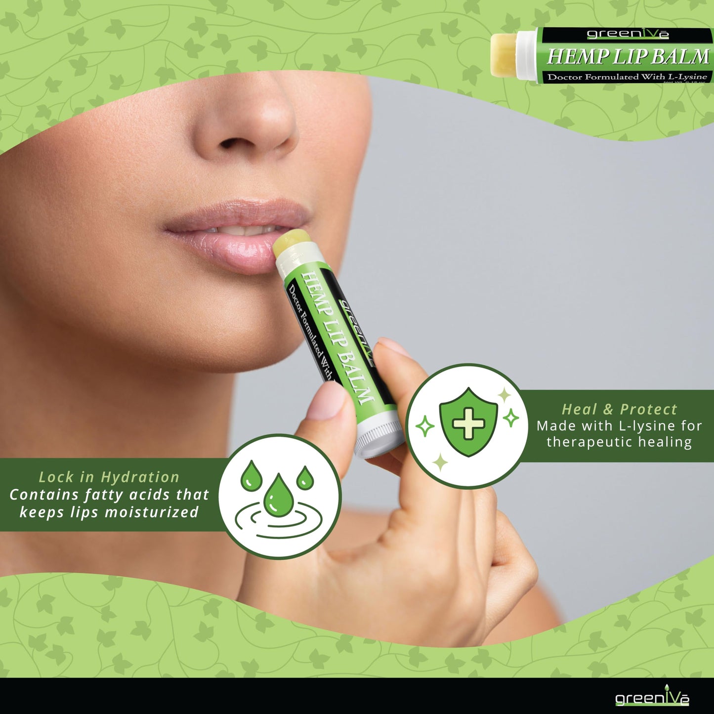 GreenIVe Hemp Lip Balm Vegan Hemp Seed Oil Omegas 3 6 Vitamin E L-Lysine Hydrating Handcrafted Natural Lip Care Chap Stick Moisturizing Balm for Dry Beauty and Personal Care GreenIVe
