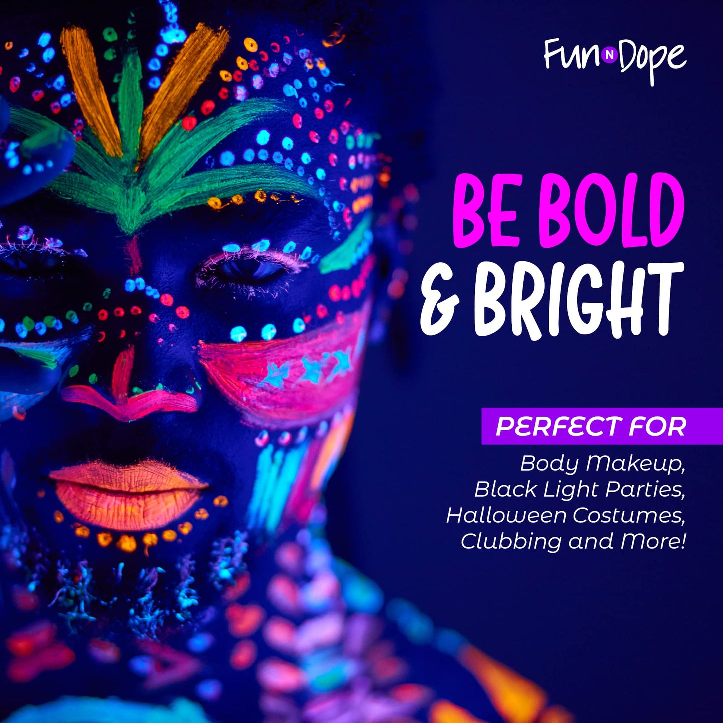 UV Body Paint and Face Paint - 8 Colors - Blacklight Reactive Paints - Body Makeup Glows In the Dark for Black Light Parties, Halloween Costume Beauty & Personal Care FUN N DOPE