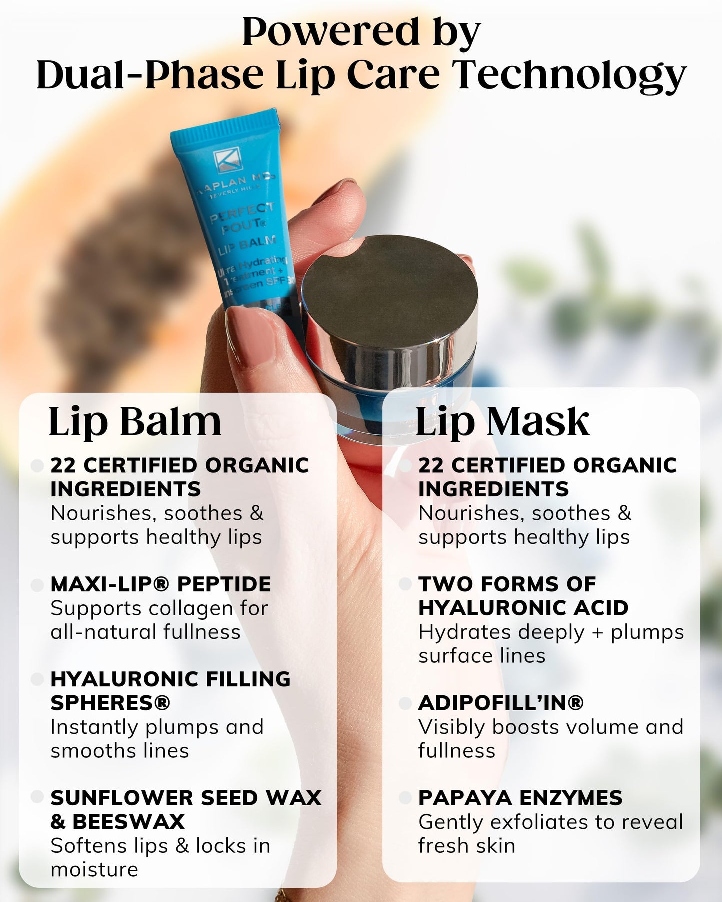 KAPLAN MD Perfect Pout Duo Lip Mask (0.5 oz.) & Lip Balm 0.17 oz. - Complete Anti-Aging Skin Care for Lips Beauty & Personal Care KAPLAN MD