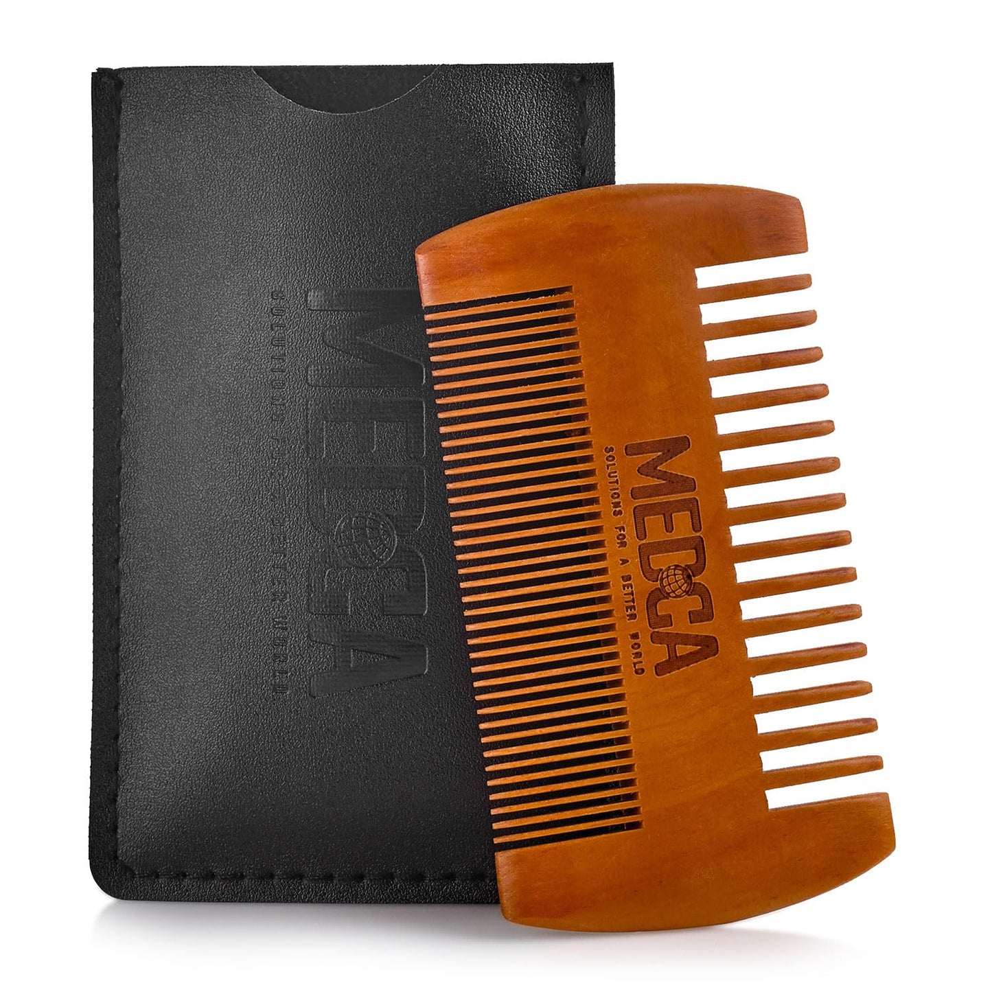 Wooden Beard Comb With Leather Case - Handcrafted Solid Beechwood Beard, Mustache and Head Hair Pocket Combs for Men Dual Action Fine & Coarse Teeth Beauty & Personal Care MEDca