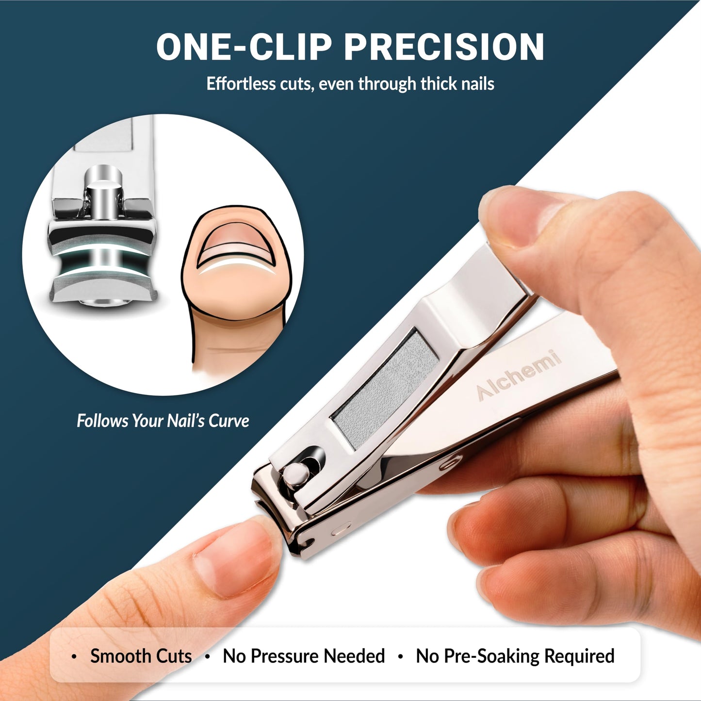 Alchemi Curved Blade Nail Clippers with Catcher, Surgical Sharp Fingernail & Toenail Clippers for Men Thick Nails, Heavy Duty No Splash Nail Cutters Beauty & Personal Care GPG2