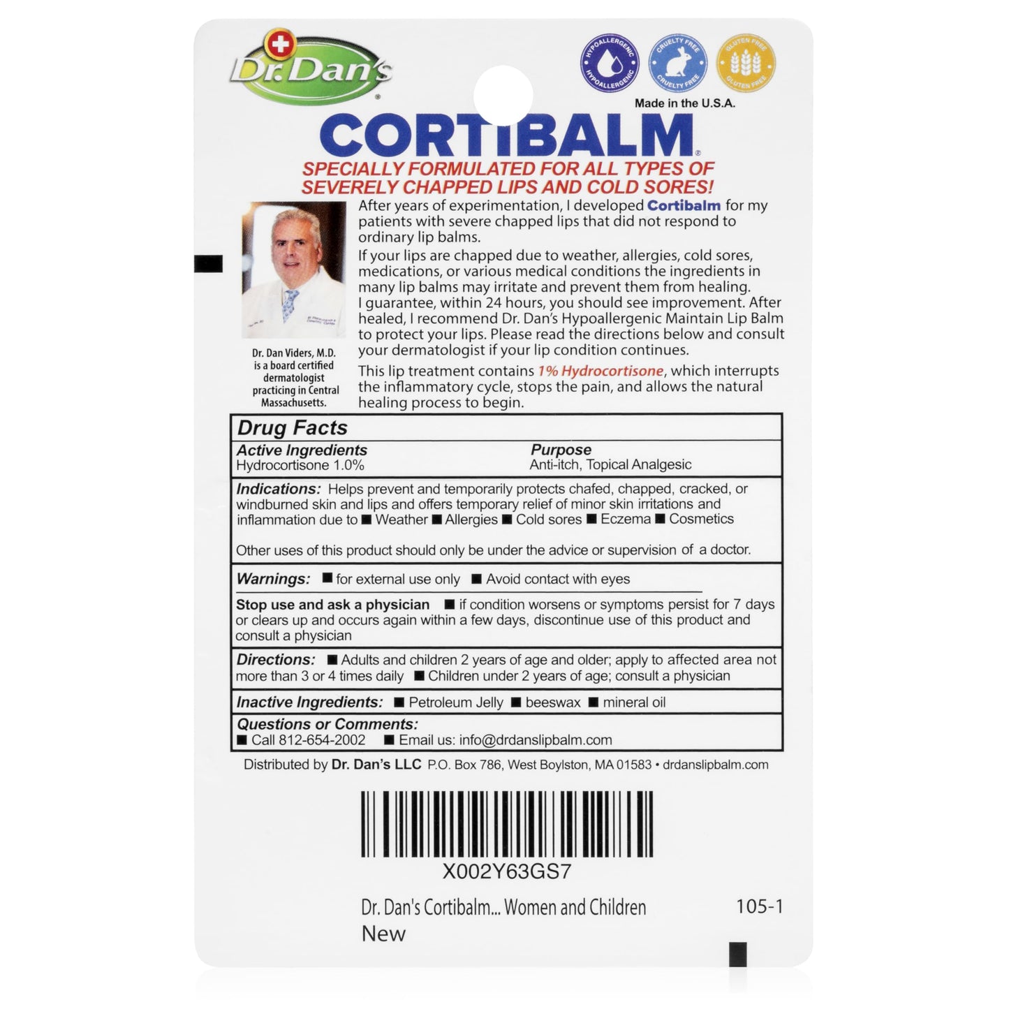 Dr. Dan’s Cortibalm - Healing Lip Balm for Severely Chapped Lips with Hydrocortisone, Moisturizing Balm Pack Treatment for Men & Women, Moisturizer Beauty and Personal Care Dr. Dan's