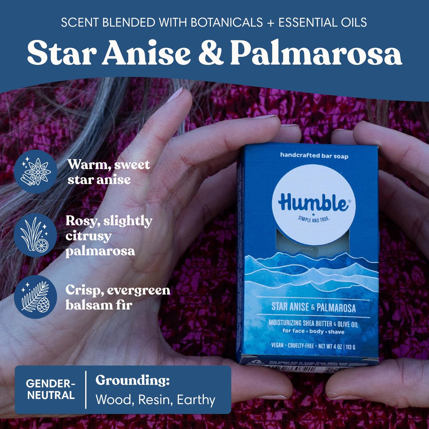 Humble Natural Bar Soap, Star Anise & Palmarosa - Cold Processed Face & Body Soap Bar with Essential Oils - Moisturizing Formula for Long-Lasting Beauty & Personal Care HUMBLE SIMPLE AND TRUE.
