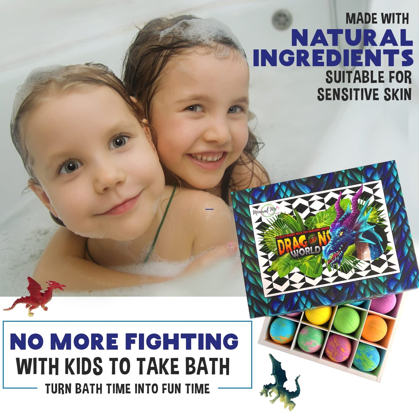 Bath Bombs for Kids with Surprise Inside - 12 Organic Bubble Bath Fizzies with Dragon Egg Toys. Gentle & Kids Friendly w/Rich Bubbles & Rainbow Beauty and Personal Care Mineral Me California
