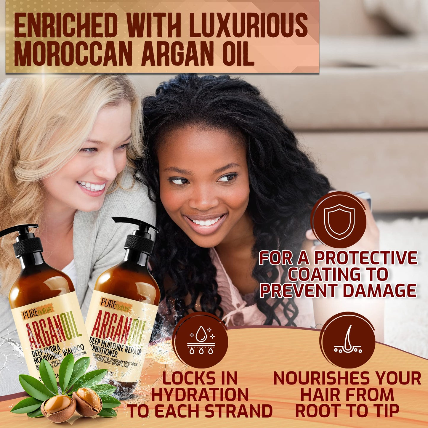 Argan Oil Shampoo and Conditioner Set - Keratin - For Curly, Straight, Dry and Damaged Hair - Moisturizing, Hydrating, Anti Frizz Salon Technology Beauty & Personal Care PURE NATURE LUX SPA