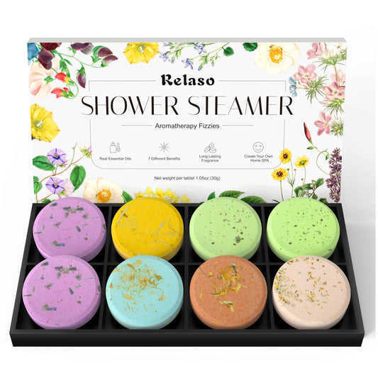 Relaso Shower Steamers Aromatherapy 8 Pack, Birthday Gifts for Women Men & Luxury Gift Box Packaging, Premium Shower Bombs with Natural Essential Beauty and Personal Care Relaso