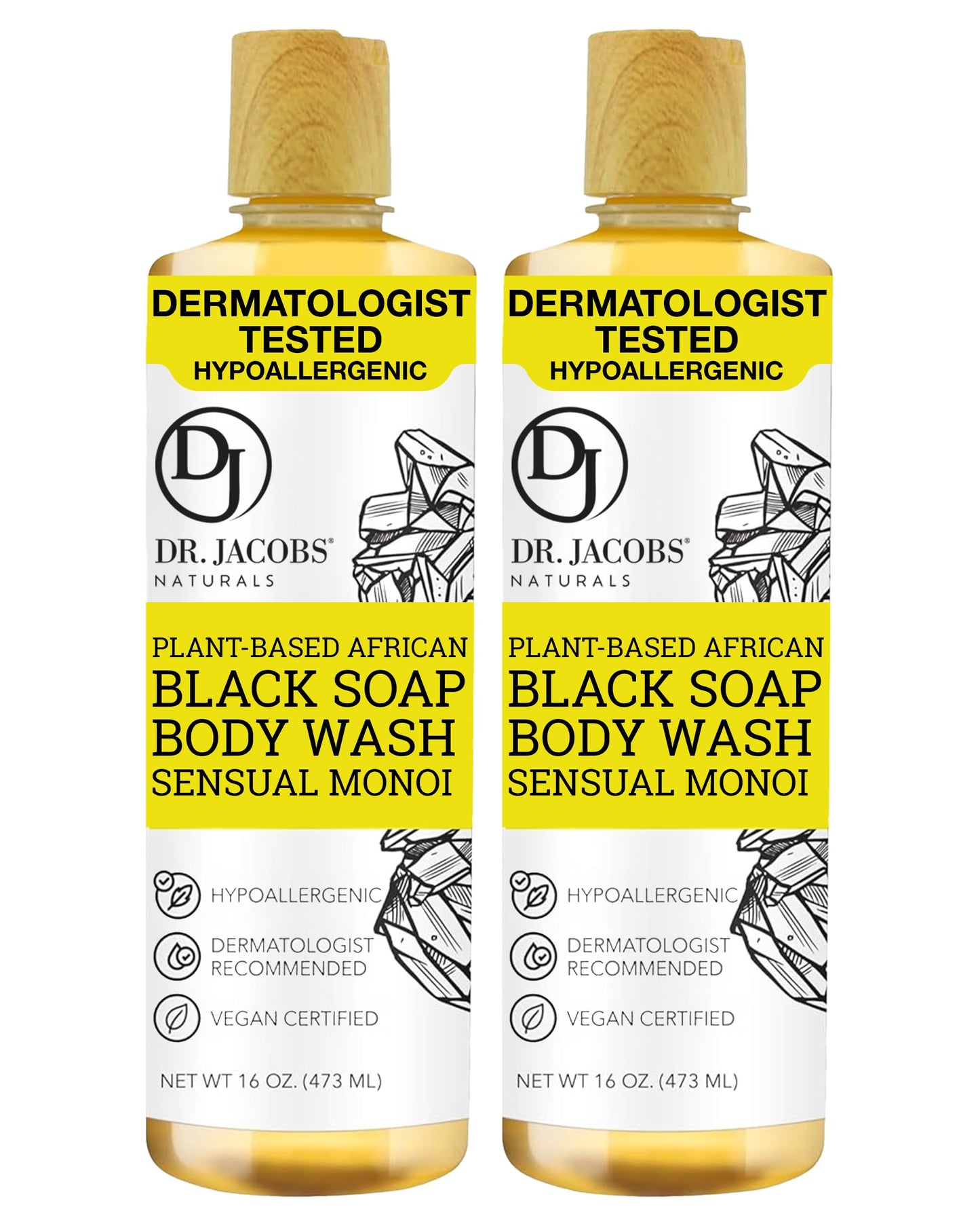 Dr Jacobs Naturals Authentic African Black Liquid Soap with Sensual Monoi Scent | All-In-One Face Wash, Sensitive Skin Body Wash, Shampoo, Shaving Beauty & Personal Care DR.JACOBS NATURALS