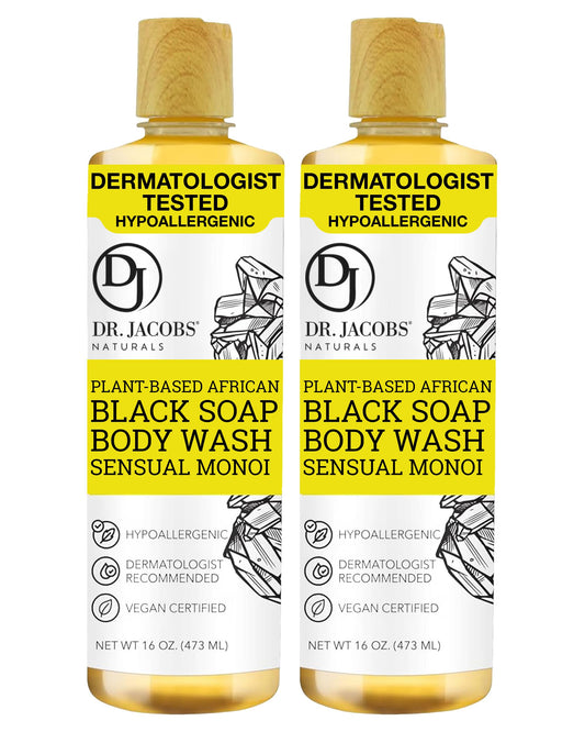 Dr Jacobs Naturals Authentic African Black Liquid Soap with Sensual Monoi Scent | All-In-One Face Wash, Sensitive Skin Body Wash, Shampoo, Shaving Beauty & Personal Care DR.JACOBS NATURALS