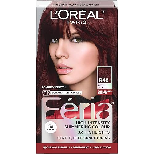 L'Oreal Paris Feria Multi-Faceted Shimmering Permanent Hair Color, R48 Red Velvet (Intense Deep Auburn), Pack of 1 Hair Dye Kit Beauty & Personal Care L'Oreal Paris