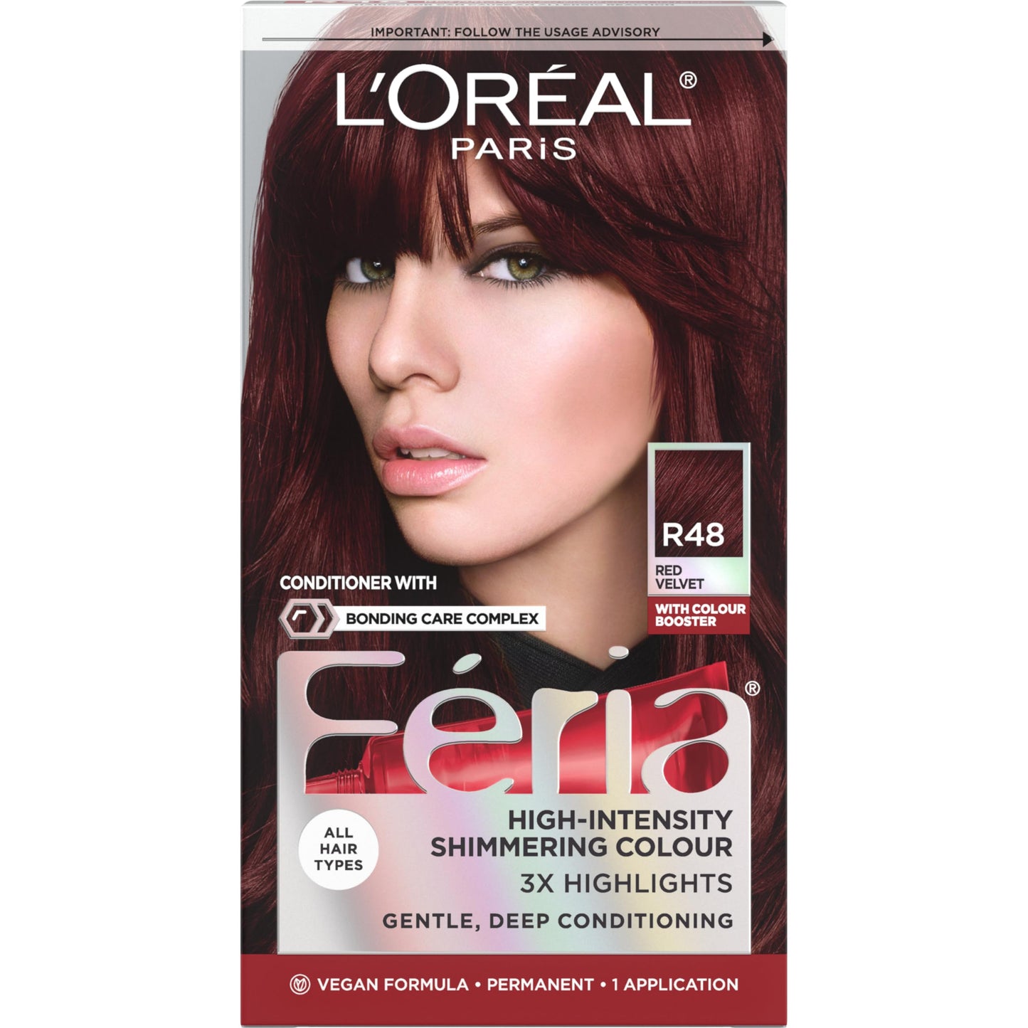 L'Oreal Paris Feria Multi-Faceted Shimmering Permanent Hair Color, R48 Red Velvet (Intense Deep Auburn), Pack of 1 Hair Dye Kit Beauty & Personal Care L'Oreal Paris