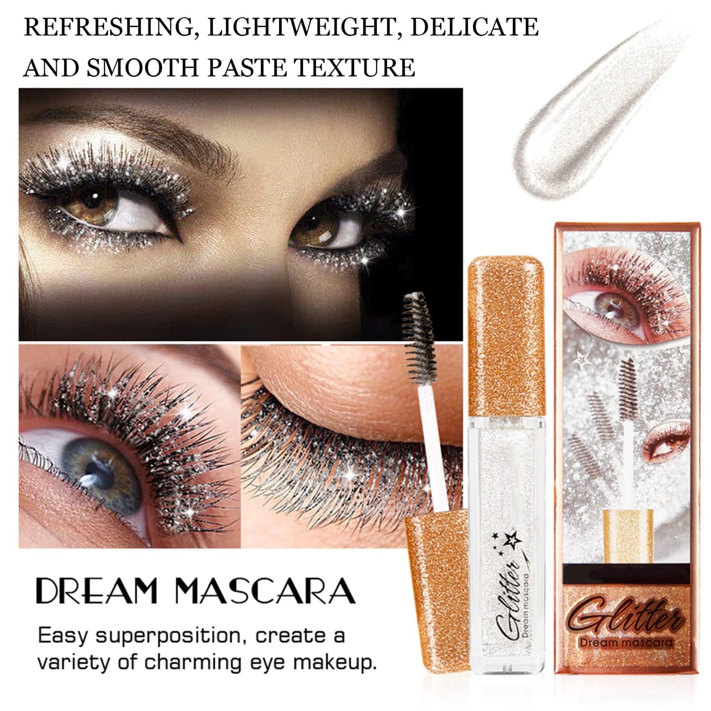 MIESCHER Silver Mascara for Eyelashes, Waterproof, Long-lasting, Diamond Glitter, Lengthening, Curling Beauty & Personal Care MIESCHER