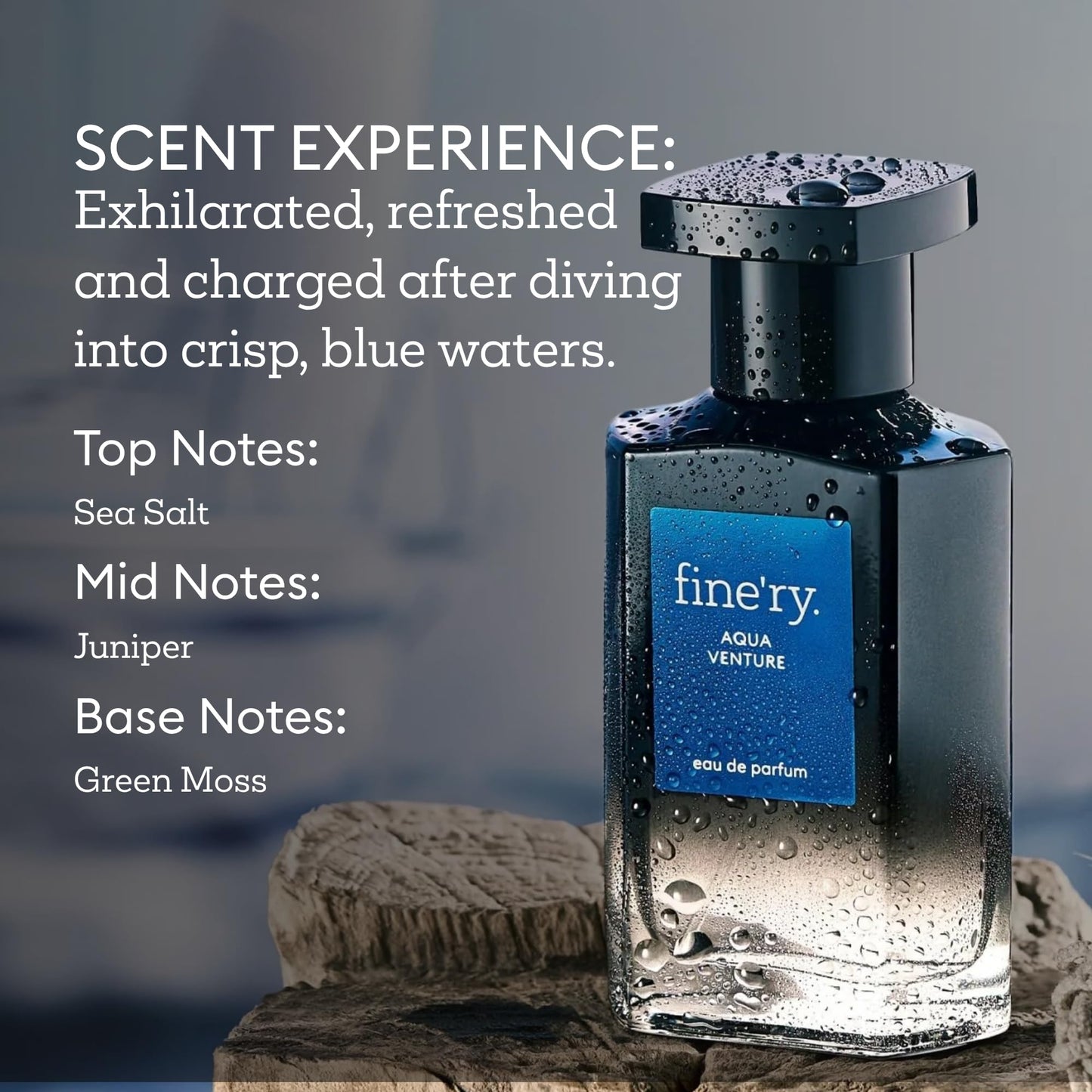 Fine'ry Aqua Venture Men's Eau de Parfum | Fresh Aquatic Cologne for Men | Juniper, Sea Salt & Green Moss | Long-Lasting, Clean, Vegan | 2oz Beauty & Personal Care Fine'ry