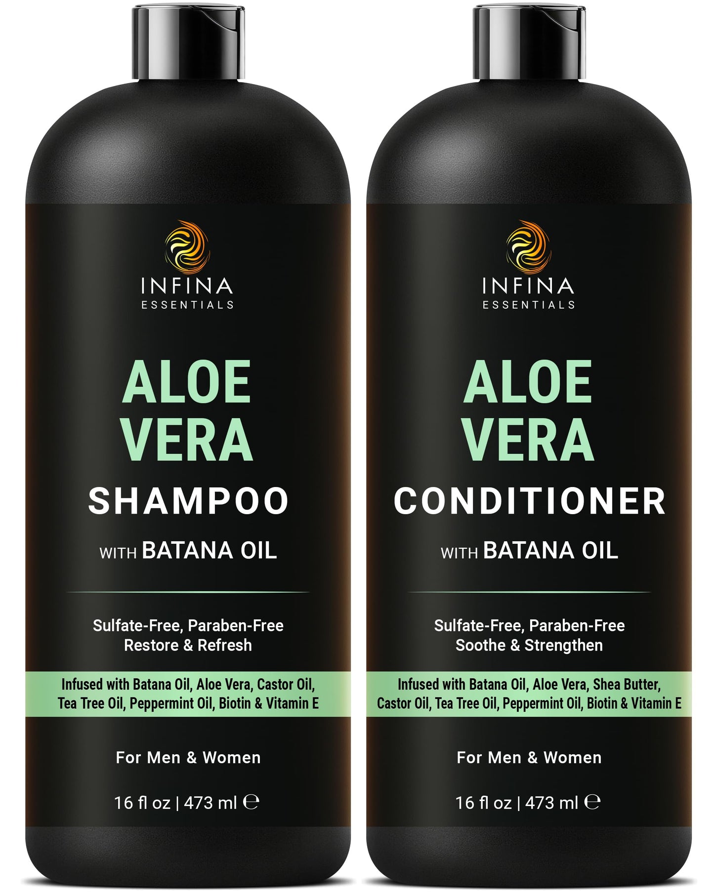 INFINA ESSENTIALS Aloe Vera Shampoo and Conditioner Set | 16 fl oz Each | with Batana Oil | Hydrating, Soothing & Moisture Balance Formula | Beauty & Personal Care INFINA ESSENTIALS