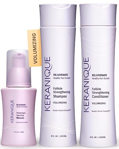 Keranique Volumizing Shampoo and Conditioner Set with Thickening Mousse - Keratin Enriched Volume Kit for Thinning, Fine, Damaged, Dry Hair - Color Beauty & Personal Care Keranique