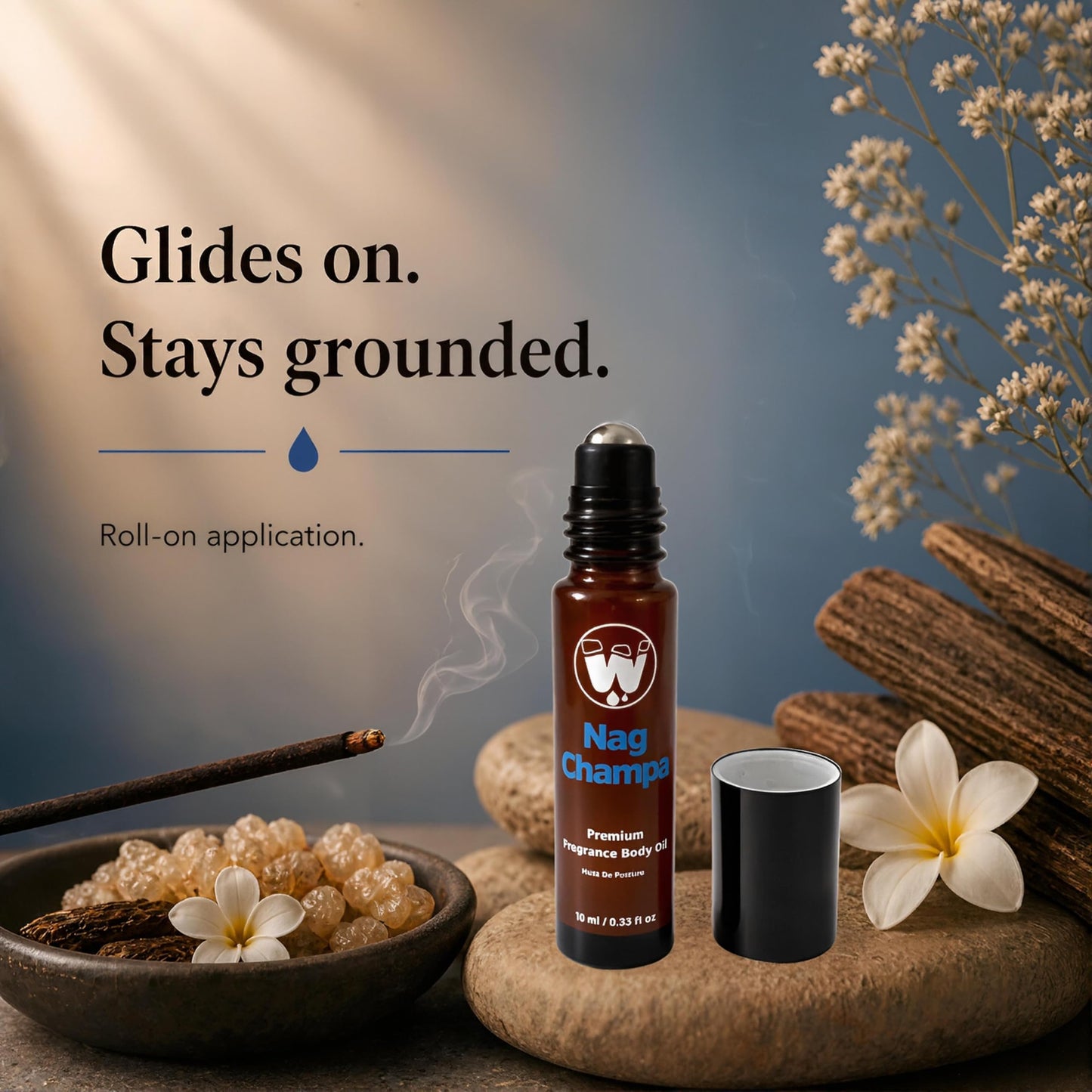 WagsMarket - Nag Champa Perfume Oil, from 0.33oz Roll On to 4oz Glass Bottle (0.33oz Roll On) Beauty & Personal Care WagsMarket