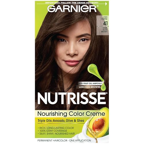 Garnier Hair Color Nutrisse Nourishing Creme, 41 Dark Nude Brown (Iced Coffee) Permanent Hair Dye, 1 Count (Packaging May Vary) Beauty & Personal Care Garnier