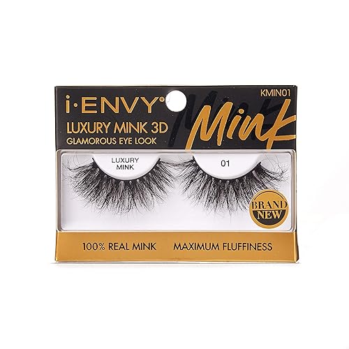 i-ENVY Luxury Mink Collection False Eyelashes 100% Real Mink Glamorous Eye Look Lashes Maximum Fluffiness 3D Multi-Curl Angle (1 Pack) Beauty & Personal Care i•ENVY