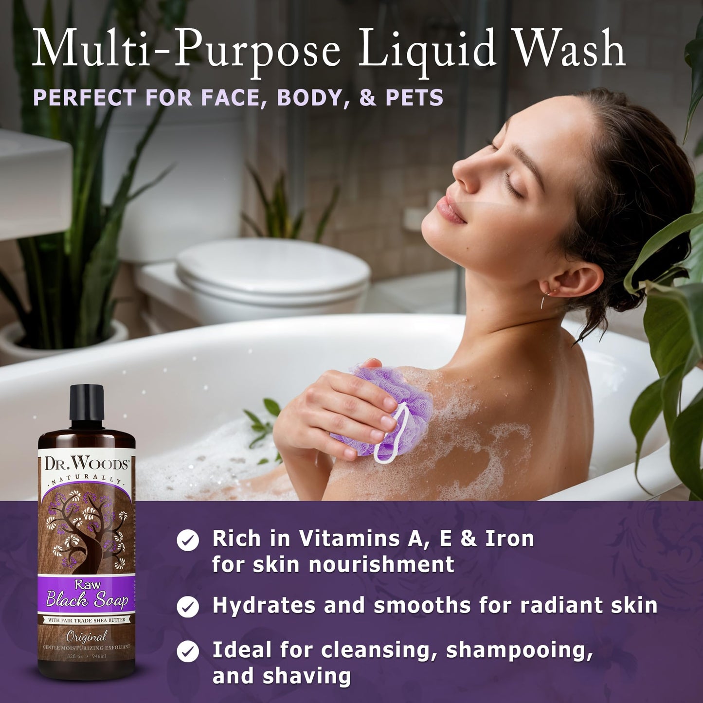 Dr. Woods Raw Liquid Black Soap -Made with Organic Shea Butter, Body Wash for Men and Women, Gentle Exfoliant, Natural Cleanser for Face, Hands Beauty & Personal Care Dr. Woods