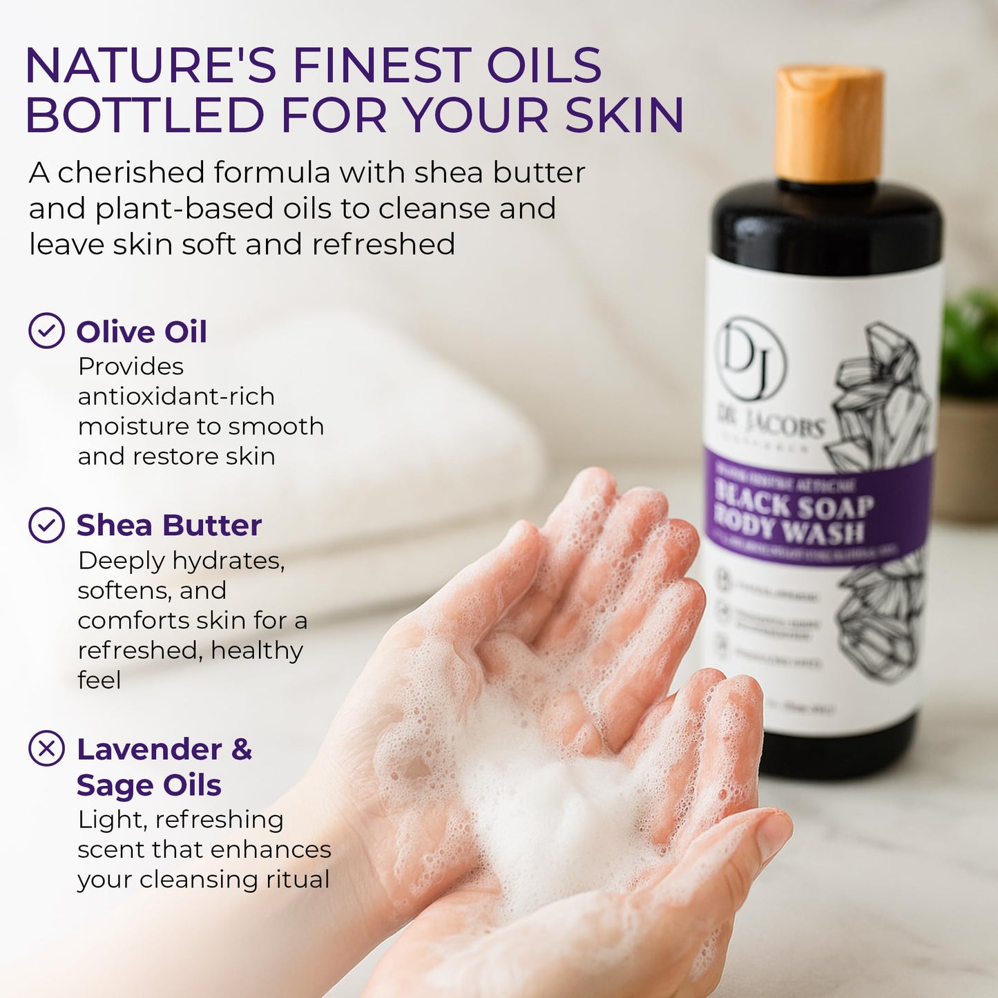 Dr Jacobs Naturals Authentic African Black Liquid Soap with Lavender & Sage Scent All-In-One Face Wash, Sensitive Skin Body Wash, Shampoo, Shaving Beauty & Personal Care DR.JACOBS NATURALS