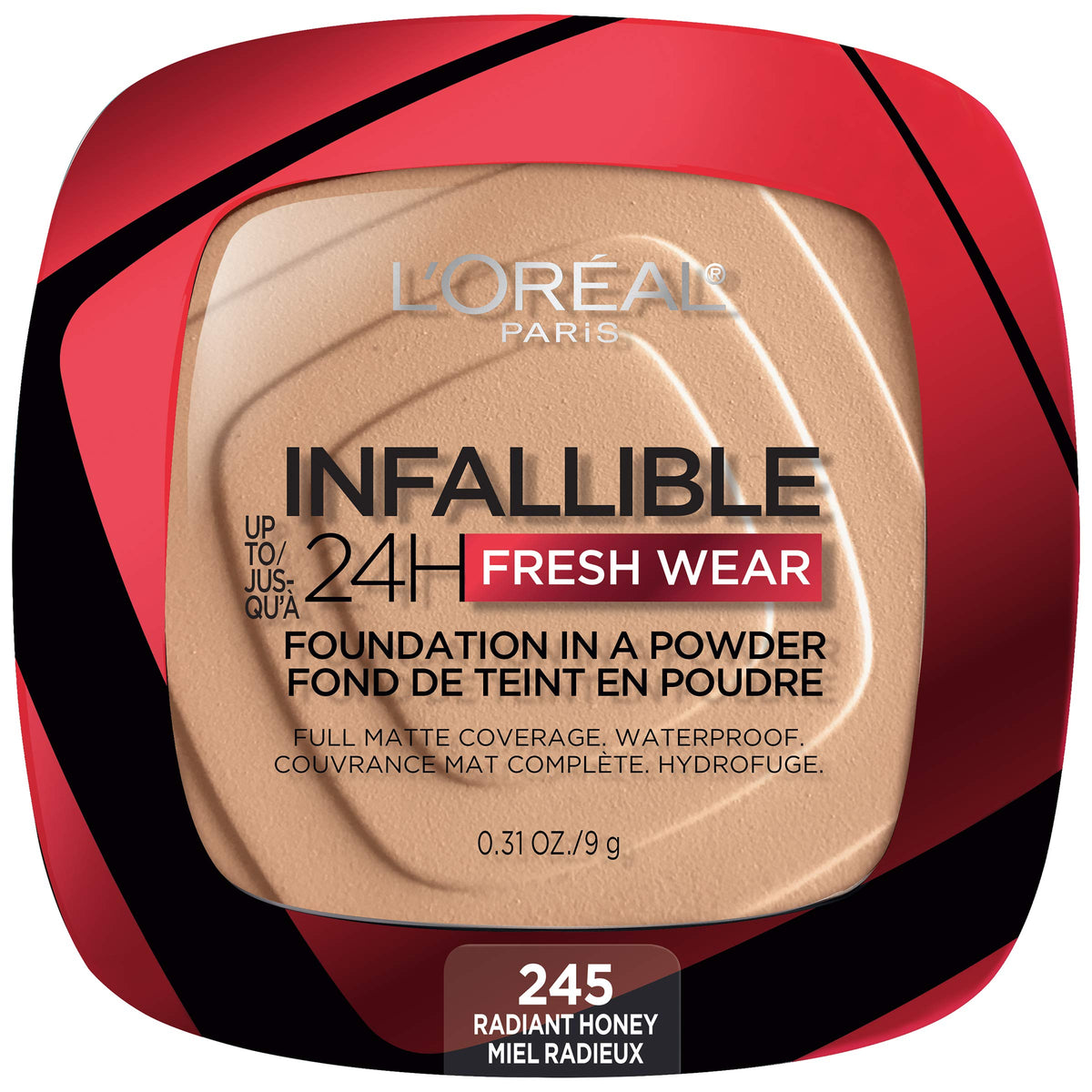 L'Oreal Paris Makeup Infallible Fresh Wear Foundation in a Powder, Up to 24H Wear, Waterproof, Radiant Honey, 0.31 oz. (Packaging May Vary)