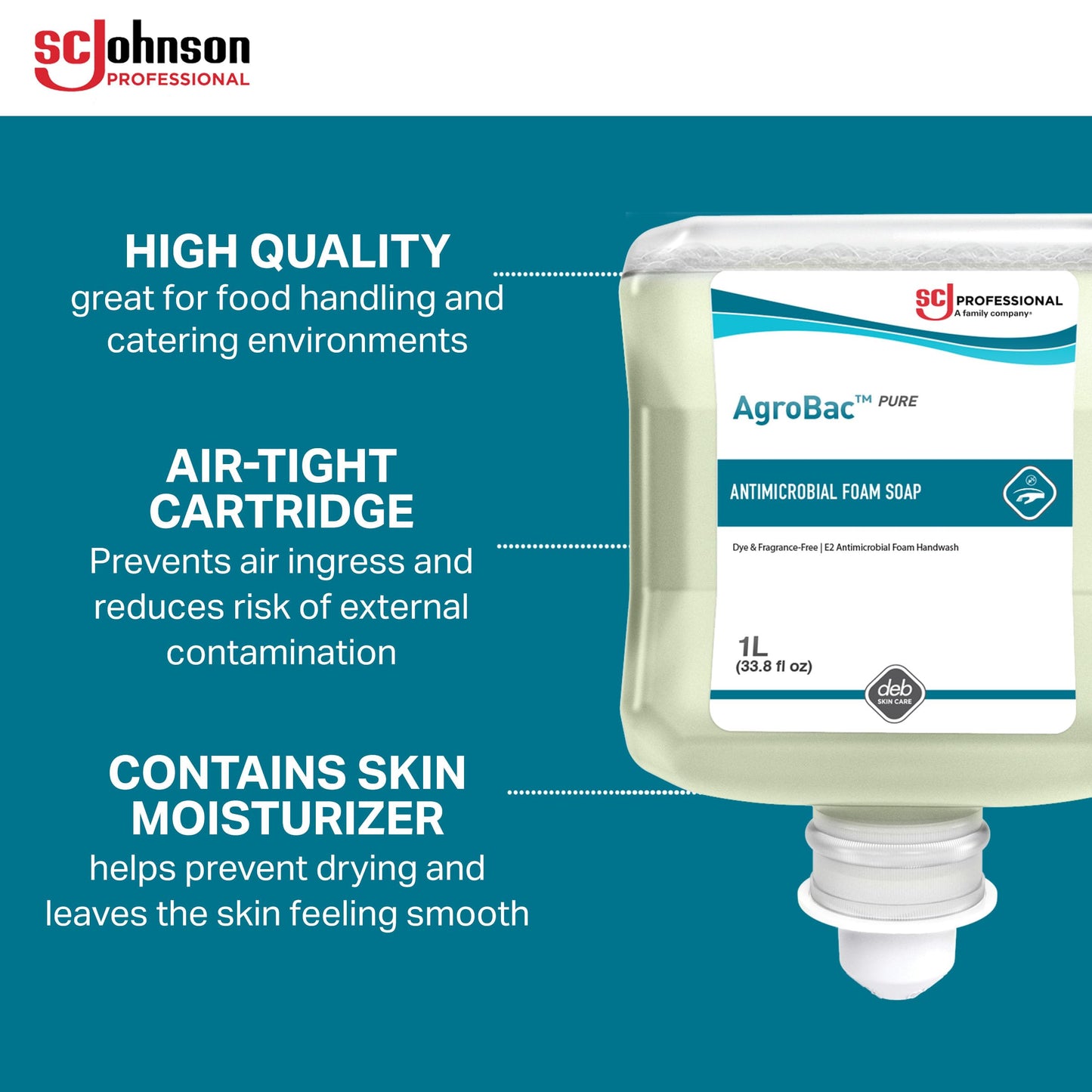SC Johnson Professional AgroBac PURE Foam Wash, E2 Rated Antimicrobial Hand Soap for Food Handling, 1 Liter Cartridge, for Professional Use Only Beauty & Personal Care SC Johnson Professional