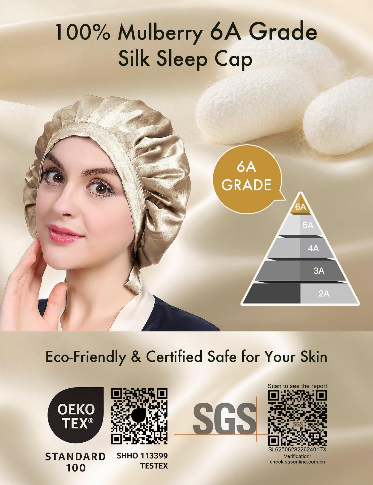 LilySilk 100% Mulberry Silk Bonnet, 19 Momme Silk Night Sleep Cap Adjustable Hair Wrap for Sleeping, Taupe Beauty and Personal Care LilySilk