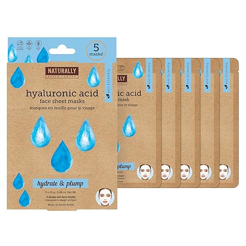 Naturally - Hydrating Hyaluronic Acid Sheet Mask for Dry Skin - Deep Moisturizing & Soothing Spa Facial Treatment, Hydrating Face Mask Set, 5 Sheet Beauty & Personal Care NATURALLY