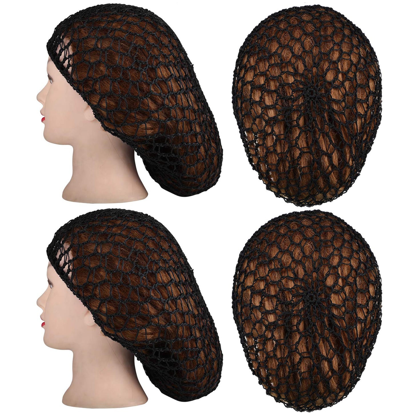 Waydress 2 Pcs Hair Nets Snood for Women Food Service Worker Sleeping Long Hair Cap Mesh Crochet Hairnet Tubi Wrap Rayon Knit(Black) Beauty and Personal Care Waydress