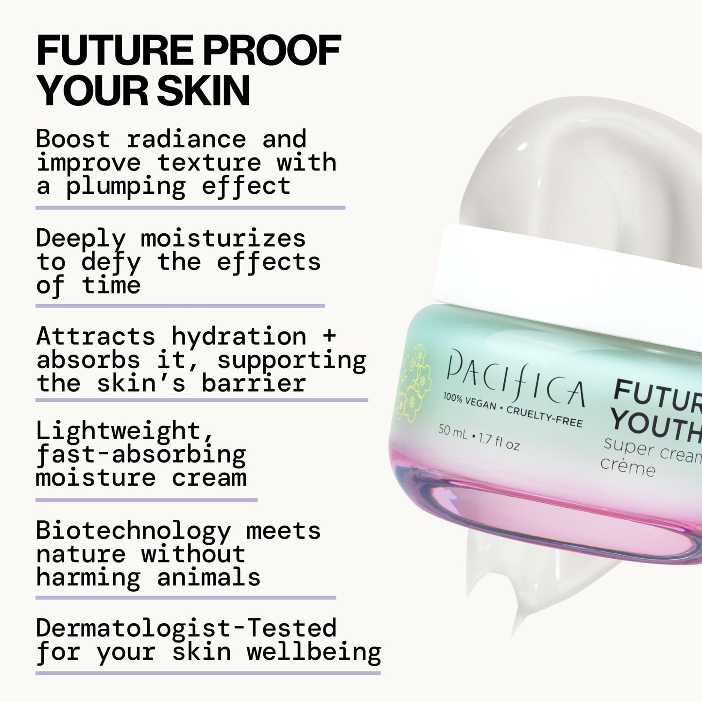 Pacifica Future Youth Super Cream - Daily Anti-Aging Moisturizer for All Skin Types, Lightweight Hydration with Advanced Peptides & Antioxidants Beauty & Personal Care Pacifica