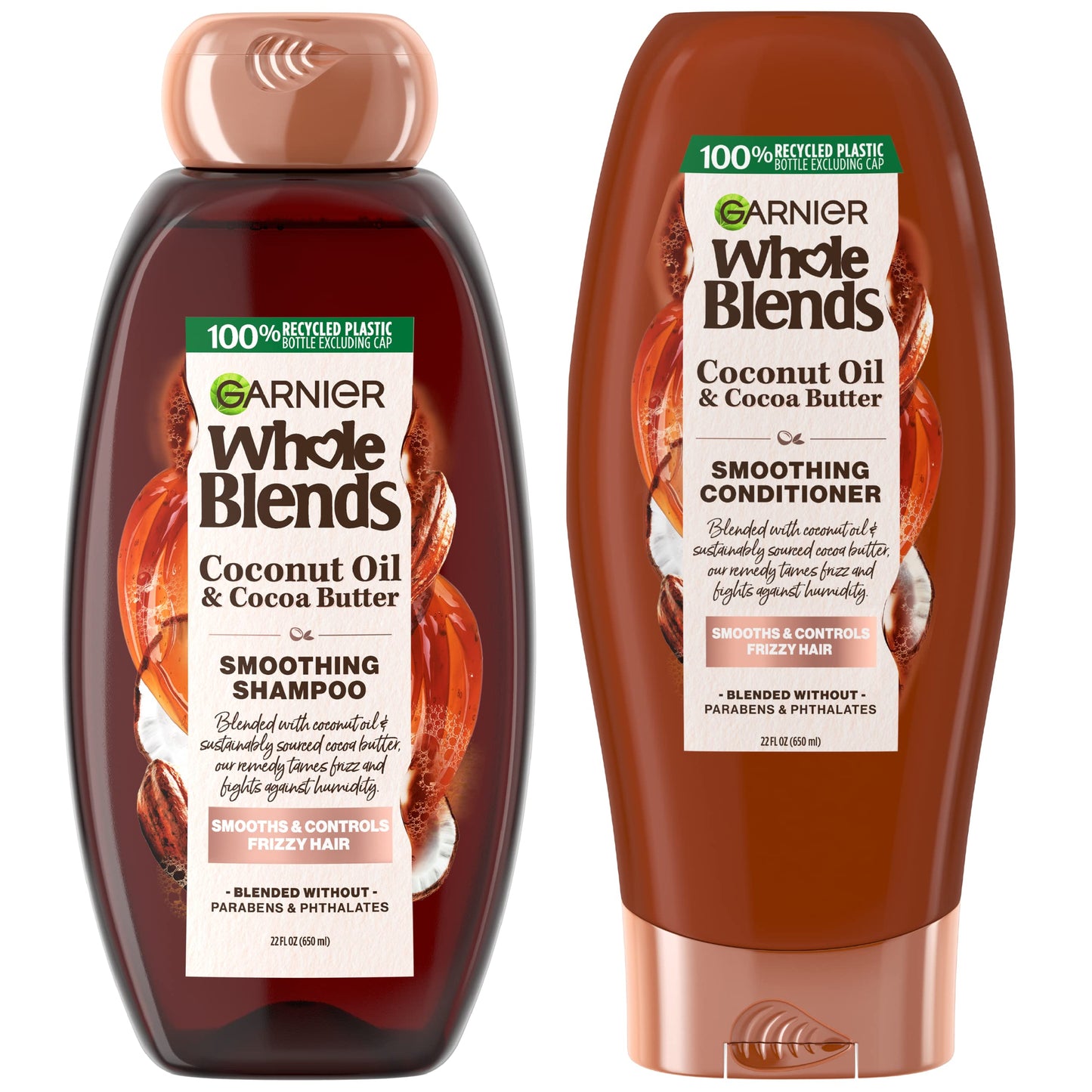 Garnier Whole Blends Smoothing Shampoo and Conditioner Set, Coconut Oil & Cocoa Butter for Frizzy Hair, Provides Up to 24HRs of Frizz & Humidity Beauty & Personal Care Garnier