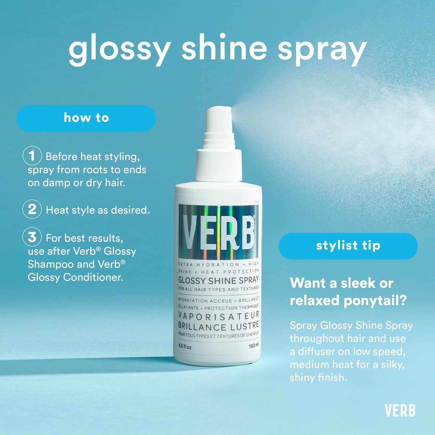 VERB Glossy Shine Spray with Heat Protection - Vegan Paraben Free Moisturizing Hair Spray without Harmful Sulfates for All Hair Types - Adds High Beauty & Personal Care VERB