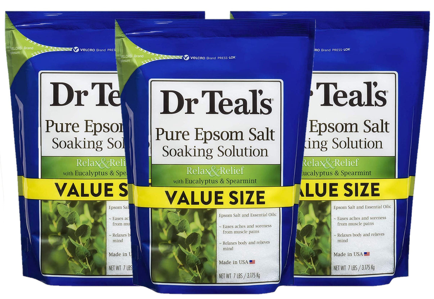 Dr Teal's Eucalyptus & Spearmint Salt Bath (3 Pack, 7lb Ea) - Relax & Relief Formula - Essential Oils Blended with Pure Epsom Salt - Ease Aches Beauty and Personal Care Dr Teal's
