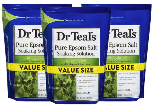 Dr Teal's Eucalyptus & Spearmint Salt Bath (3 Pack, 7lb Ea) - Relax & Relief Formula - Essential Oils Blended with Pure Epsom Salt - Ease Aches Beauty and Personal Care Dr Teal's