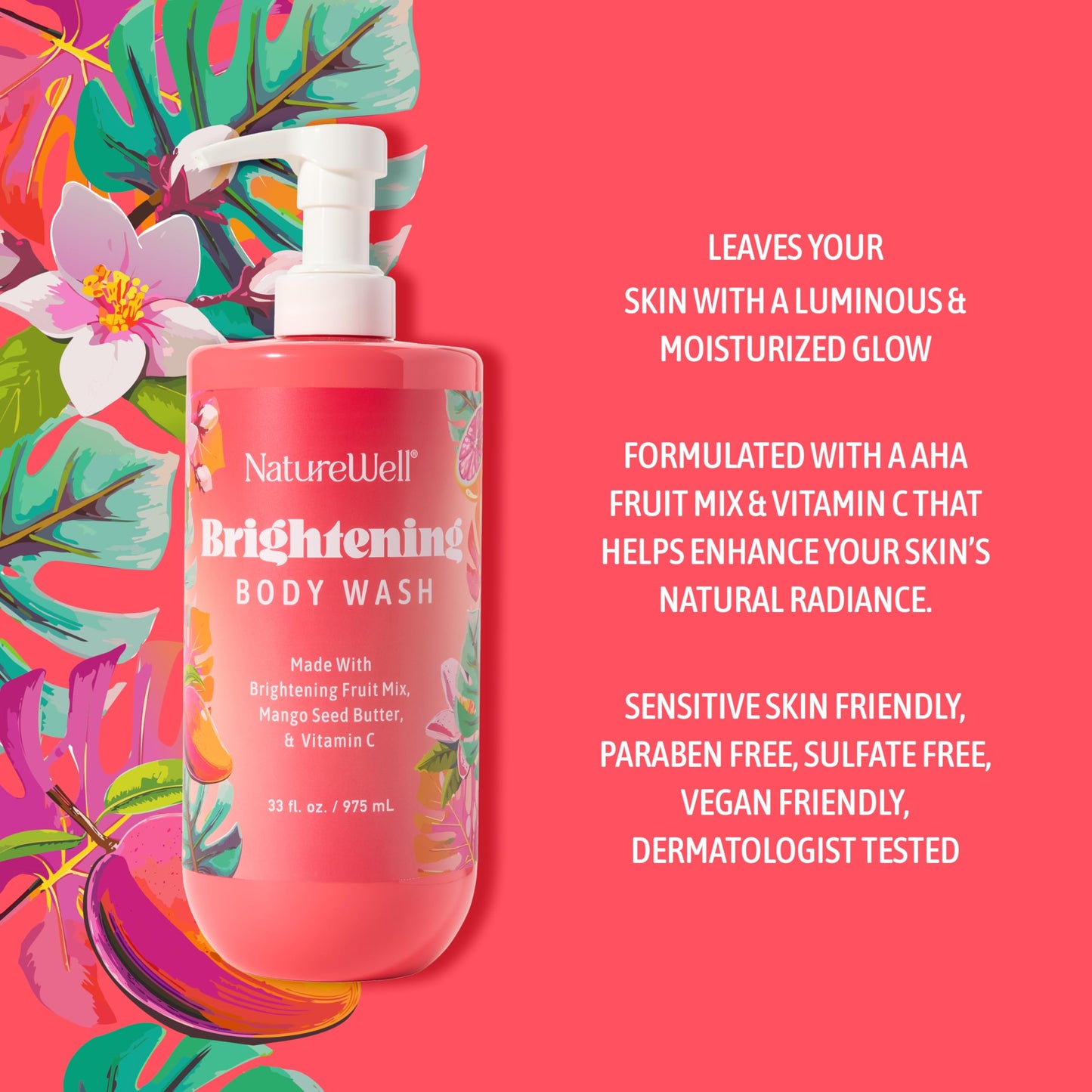 NATURE WELL Brightening Body Wash, Gentle & Creamy Formula Enriched with Mango Seed Butter & Vitamin C, Promotes a Luminous & Healthy-Looking Glow Beauty & Personal Care NATURE WELL