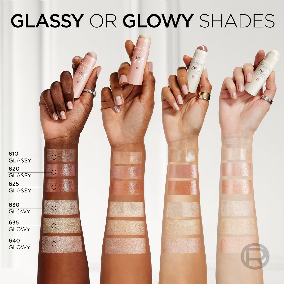L'Oreal Paris True Match Lumi Le Glass Highlighter Stick, Reflective, Translucent, Glassy Highlighter for Face and Body, 610 Glassy Pearl Eclat, 0.17