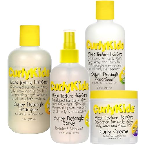 CurlyKids Textured Hair Care Set with Hair Detangler Spray, Kids Shampoo, Conditioner & Creme for Curly, Frizzy, & Wavy Hair | Sulfate & Paraben-Free Beauty & Personal Care CurlyKids