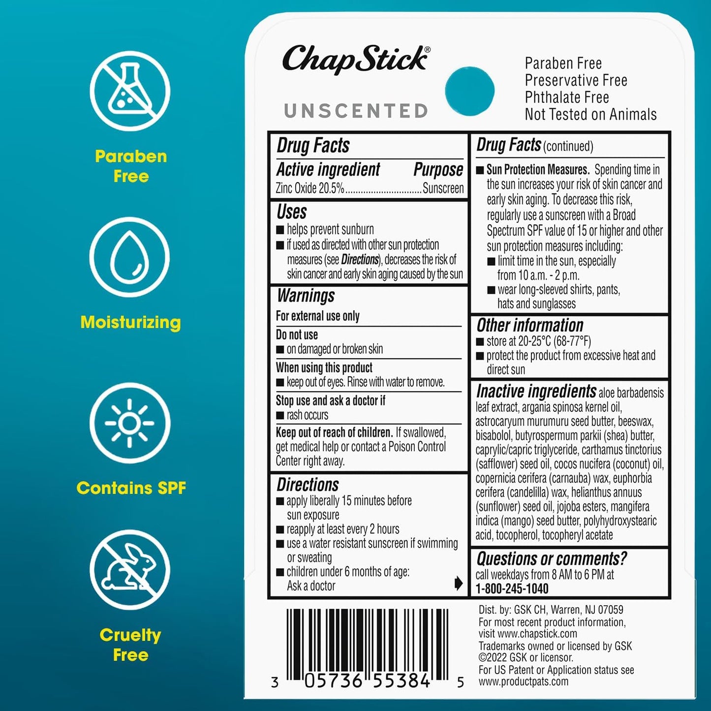 ChapStick Lip Sunscreen Active 2-in-1 Unscented Lip Balm with SPF 25, 0.15 Oz Ea Beauty & Personal Care ChapStick