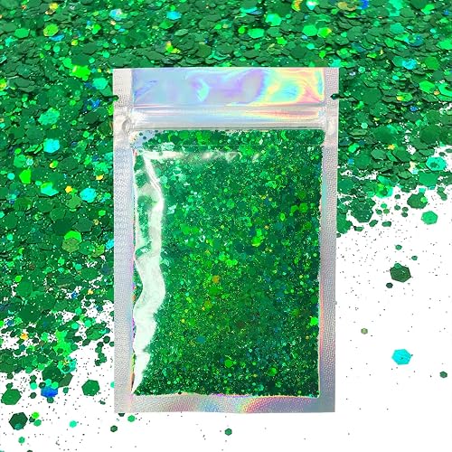 Green Face & Body Glitter - Chunky Glitter - Uses Include: Holidays, Cheerleading, Festival, Rave, Hair, Makeup, Face, Body, Nails, Resin, Arts Beauty & Personal Care Electric Bliss Beauty