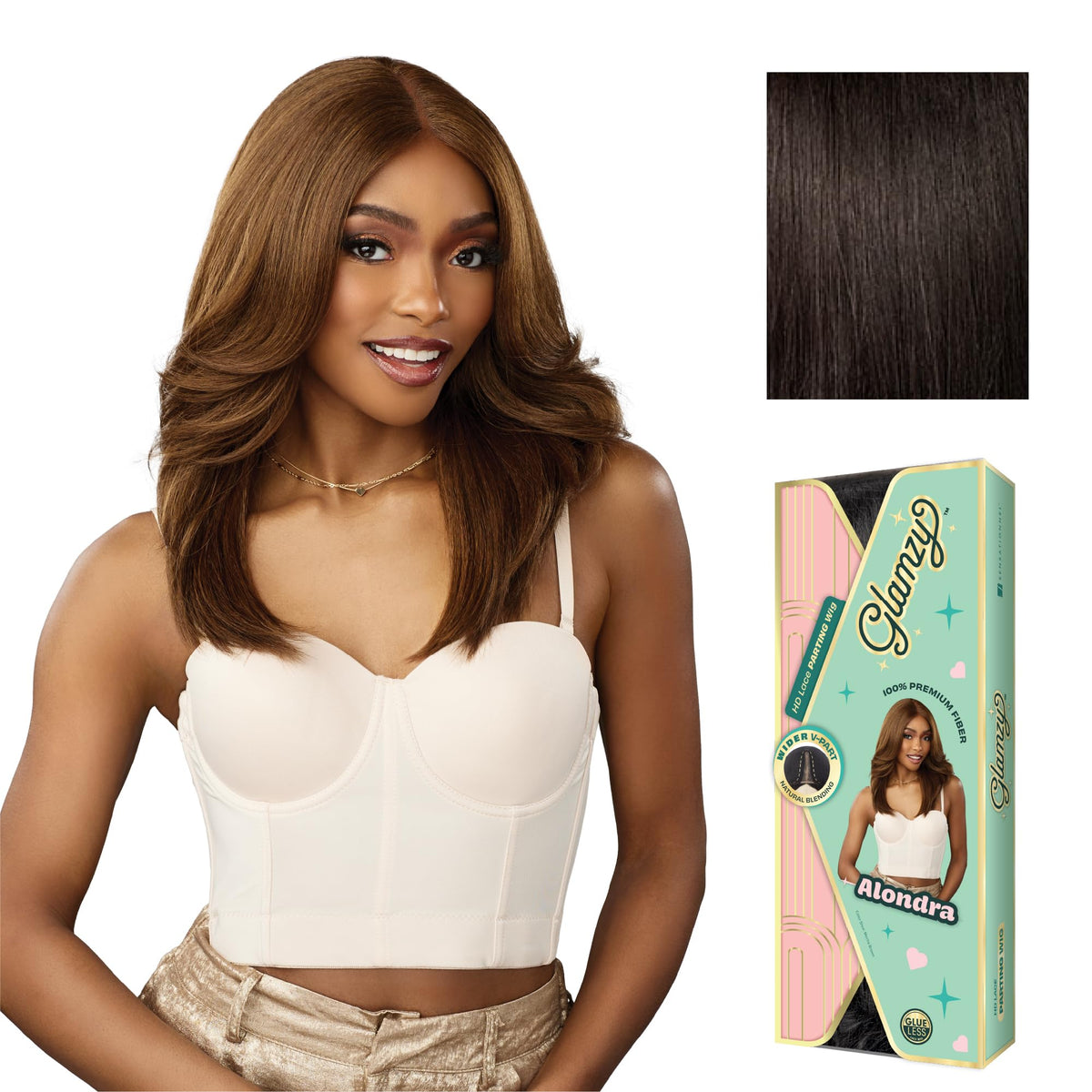 Sensationnel Glamzy Lace Part Wig-Alondra, 2 DARKBROWN