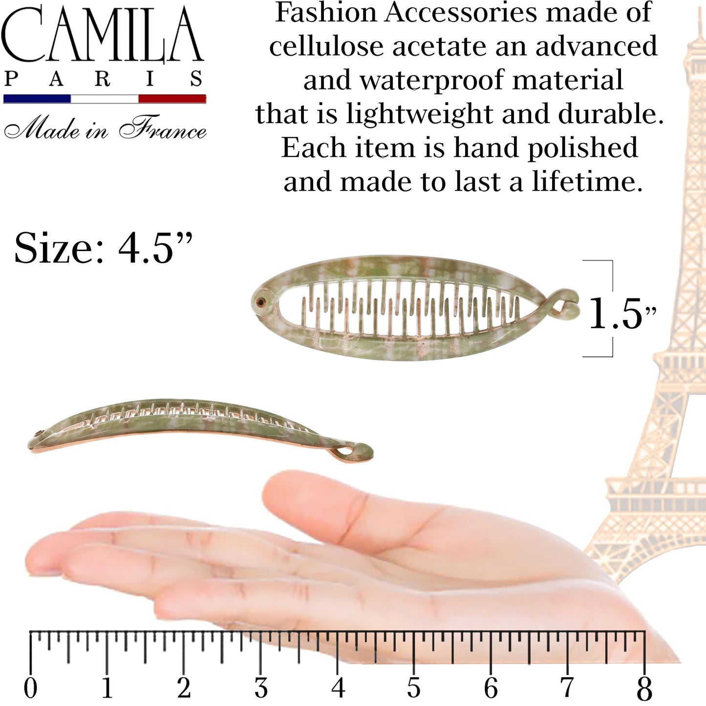 Camila Paris CP3106 4.5 inch French Banana Clip Hair Comb Classic Girls Updo Flexible Ponytail Holder Interlocking Banana Combs, Fashion Durable Beauty & Personal Care Camila