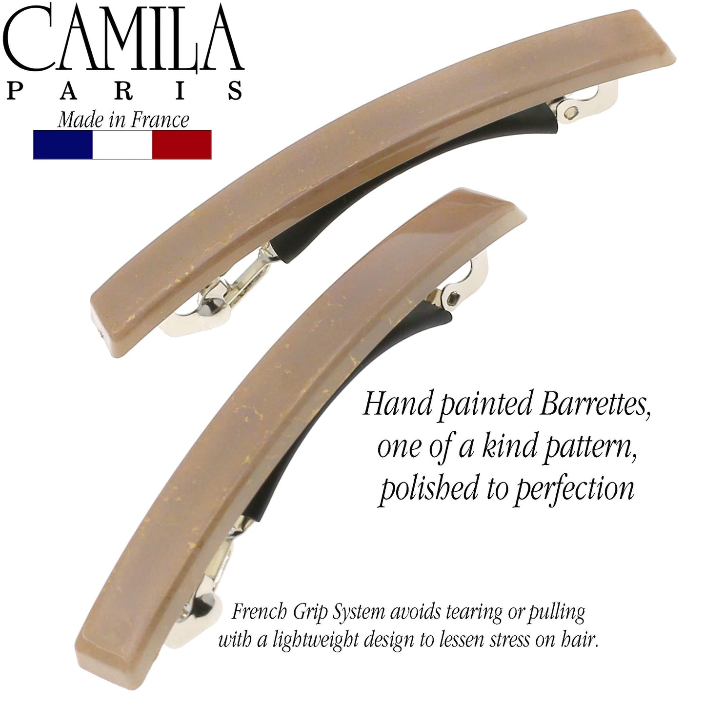 Camila Paris CP3074 French Hair Barrette Clip for Girls, Set of 2 Beige Rubberized Metal Clasp Strong Hold Grip Hair Clips for Women, No Slip Durable Beauty & Personal Care Camila