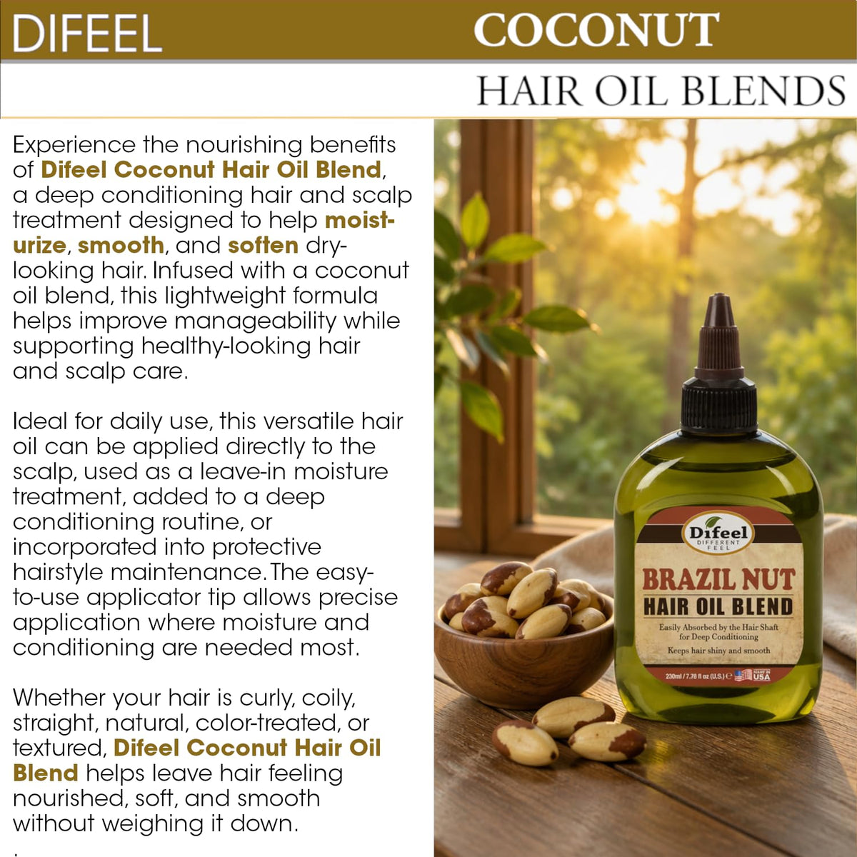 Difeel Coconut Hair Oil Blend - Travel Size 2.5 oz.