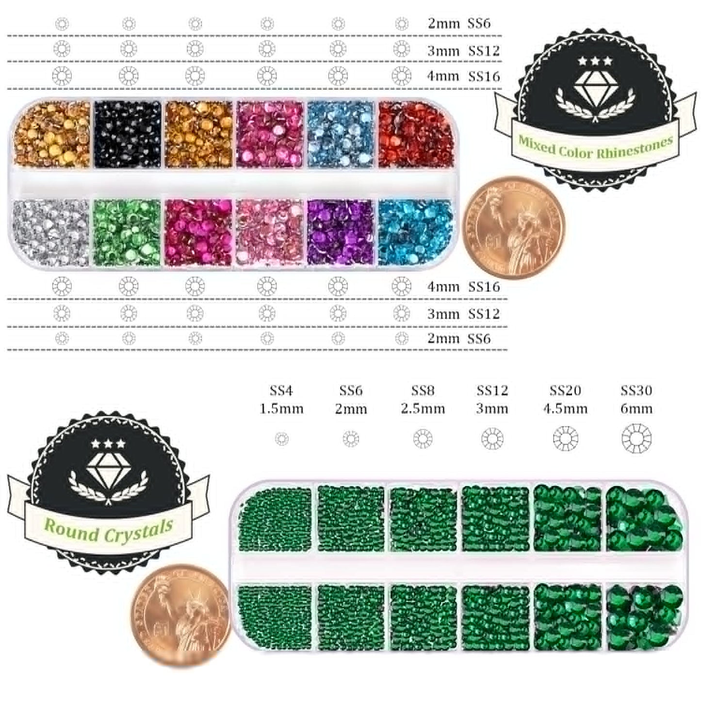 Two Packs of Flatback Rhinestones 4520 Pcs Colorful Nail Art Rhinestones Flatback Crystal Colorful+Dark Green Rhinestone with Picker Pencil Beauty & Personal Care BELLEBOOST