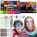 KNLDEFV 42 Color Kids Face Painting Kit, Non Toxic Water Activated Face Paint Palette with Stencils, Brush, Sparkle Gems. Perfect for Birthday Beauty & Personal Care KNLDEFV