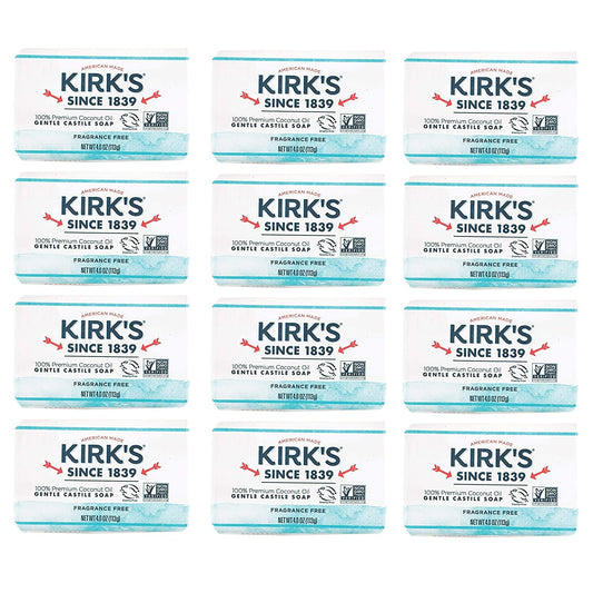 Castile Bar Soap by Kirk’s | Clean Soap for Men, Women & Children | Premium Coconut Oil | Sensitive Skin Formula, Vegan | Fragrance-Free/Unscented | Beauty & Personal Care Kirk's