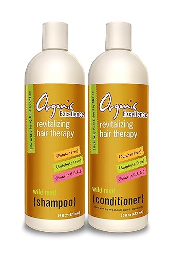 Organic Excellence Wild Mint Shampoo and Conditioner Set Revitalizing Hair Therapy Beauty & Personal Care Organic Excellence