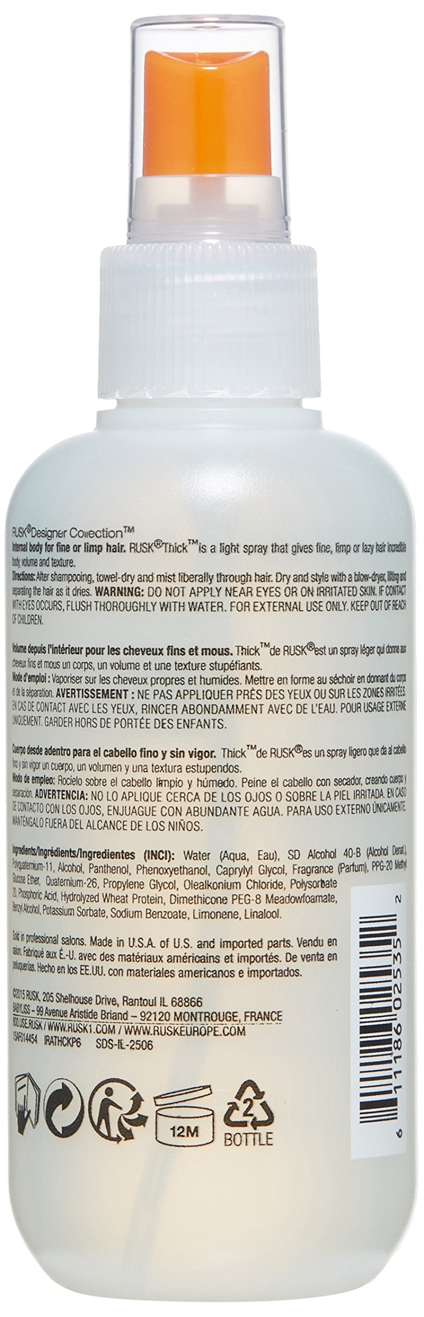 RUSK Designer Collection Thick Body and Texture Amplifier Spray, 6 Oz, For Fine, Limp, Flat or Lazy Hair Types - Contains Wheat Protein, Adds Beauty & Personal Care RUSK
