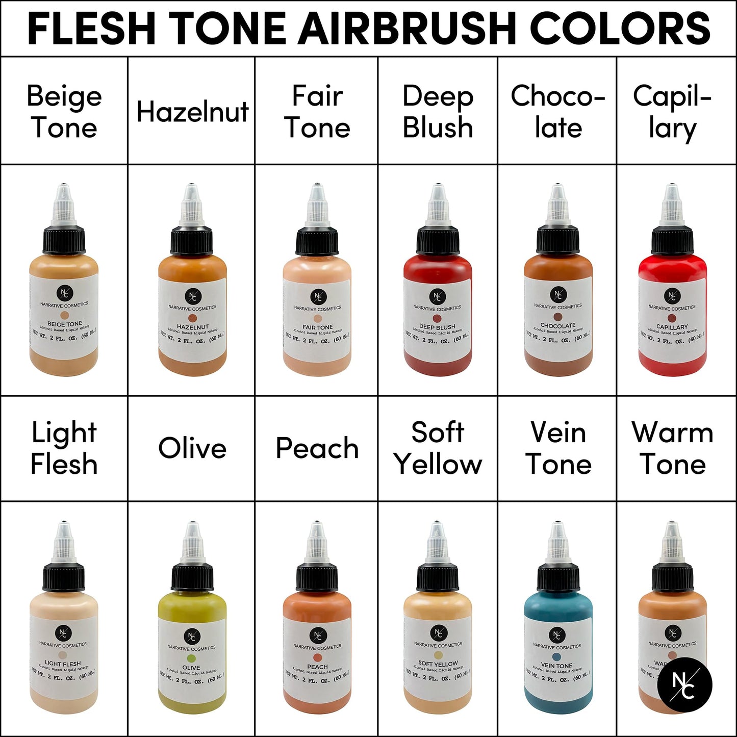 Narrative Cosmetics Flesh Tone Alcohol Airbrush Paint - Chocolate | 2 fl oz Waterproof Liquid Makeup for Tattoo Cover-Up, Scar & Skin Concealer | Beauty & Personal Care Narrative Cosmetics